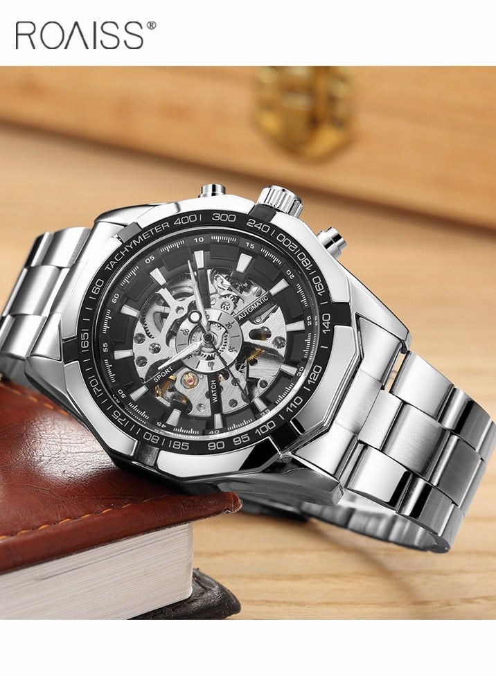 Men's Mechanical Skeleton Stainless Steel Watch Waterproof Self Winding Luxury X Dial Steampunk Wristwatch