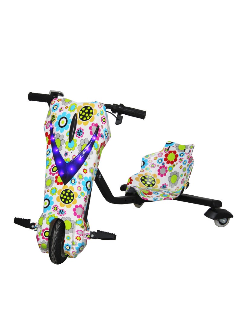 Drifting Electric Scooter for Kids & Adults - 350W Motor 36V Battery Bluetooth LED Headlights Safety Gear 8inch Tires 25 km Range (Big Flower)