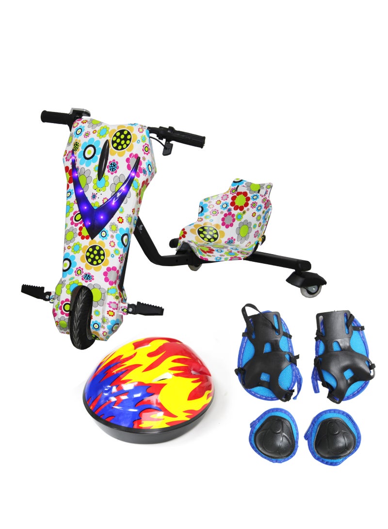 Drifting Electric Scooter for Kids & Adults - 350W Motor 36V Battery Bluetooth LED Headlights Safety Gear 8inch Tires 25 km Range (Big Flower)