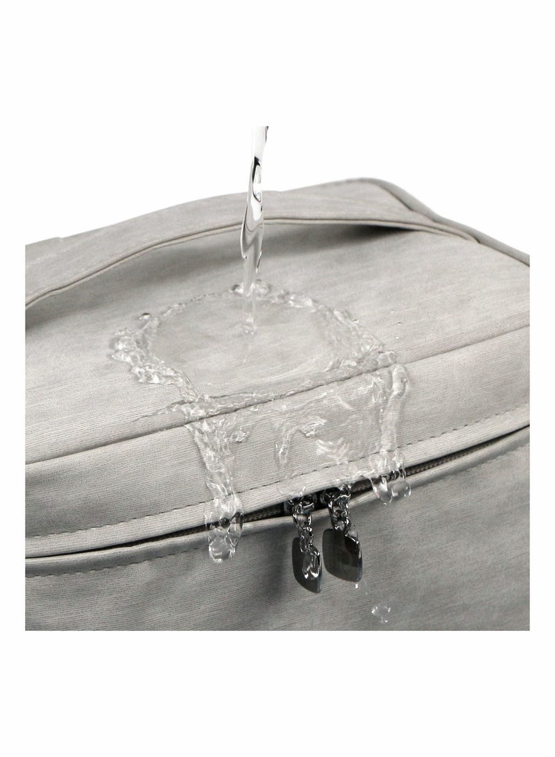 Travel Makeup Bag Cosmetic Case Organizer with Brush Holder Pouch and Portable Storage Bag for Purse, Large Toiletry Make Up Bag for Women and Girls (Grey)