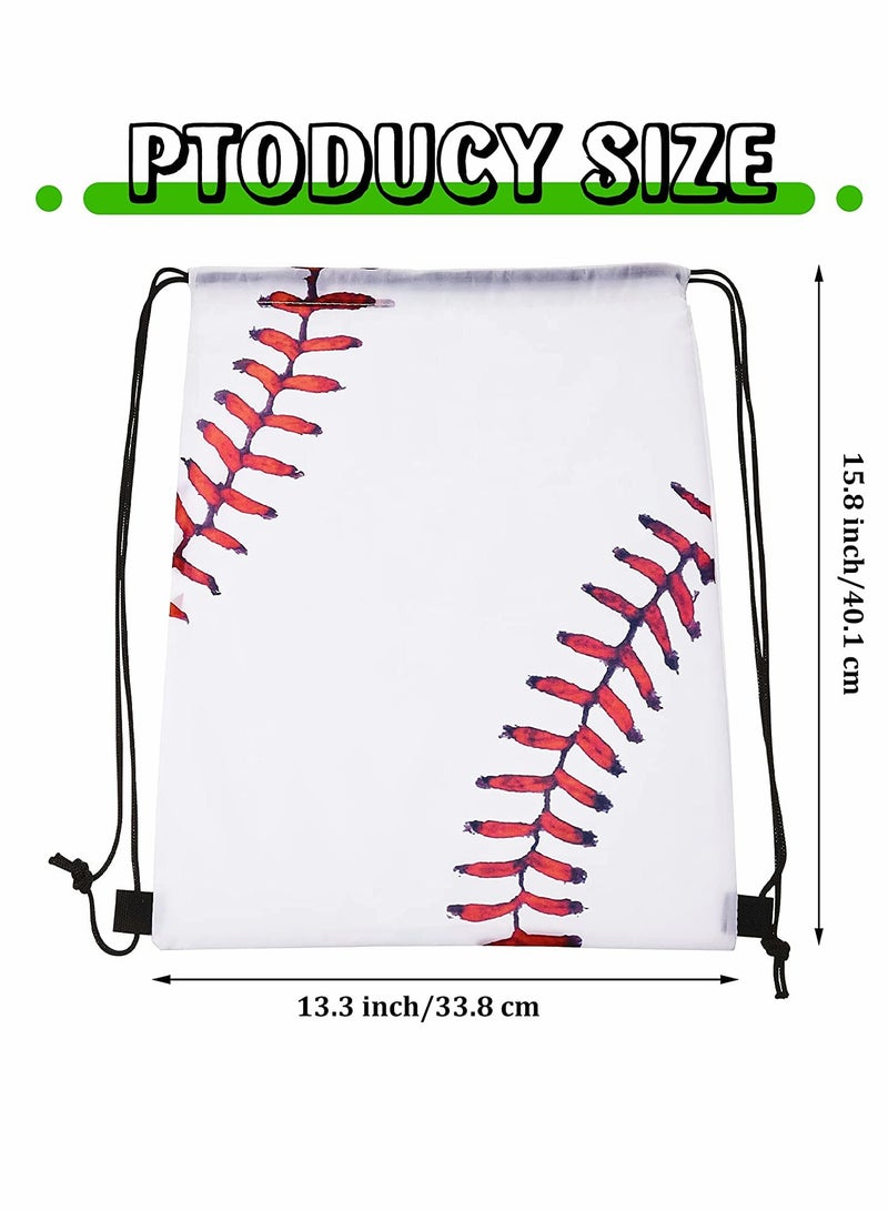 Drawstring Backpack, Baseball Drawstring Bag, Baseball Drawstring Party Favor Bags, for Your Gym Class and Sports Teams 12 Pieces (White)