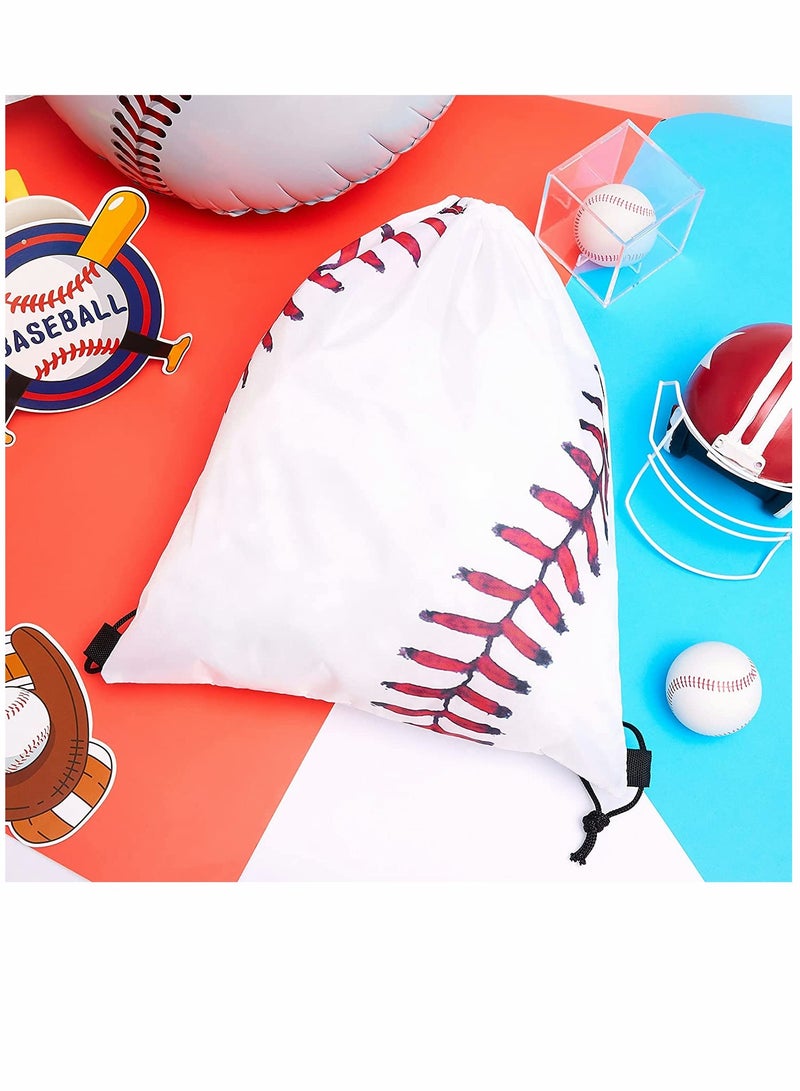 Drawstring Backpack, Baseball Drawstring Bag, Baseball Drawstring Party Favor Bags, for Your Gym Class and Sports Teams 12 Pieces (White)