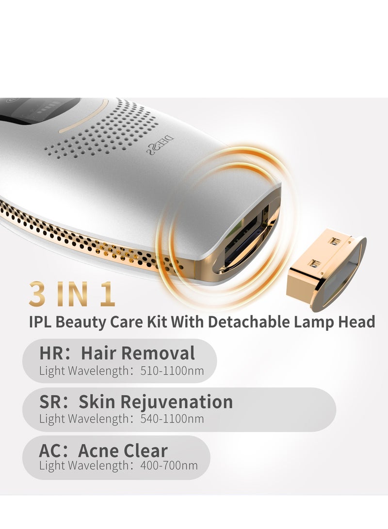 GP590 Plus Ice Cooling IPL Hair Removal Device With 3 Lamps(HR:Hair Removal; SR:Skin Rejuvenation; AC:Acne Clearance) Warranty 2 Years White/Gold