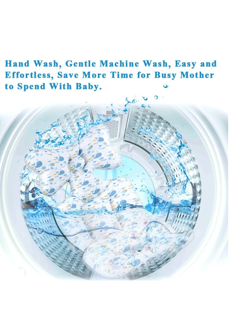 Baby Seat Pad, Infant Car Seat Insert, Stroller Insert Head and Body Support Pillow, Air Mesh Breathable Car Infant Soft Padding, Pram Non Slip Cushion for Baby Kid Toddler Infants(Blue Whale)