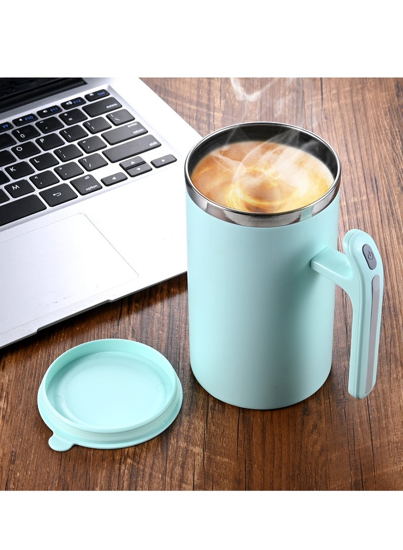 Self Stirring Mug, Portable Battery Powered Auto Magnetic Stirring Coffee Mug, Stainless Steel Auto Self Mixing Cup for Coffee, Milk, Cocoa (380ml, Green)