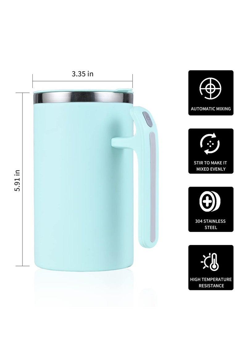Self Stirring Mug, Portable Battery Powered Auto Magnetic Stirring Coffee Mug, Stainless Steel Auto Self Mixing Cup for Coffee, Milk, Cocoa (380ml, Green)