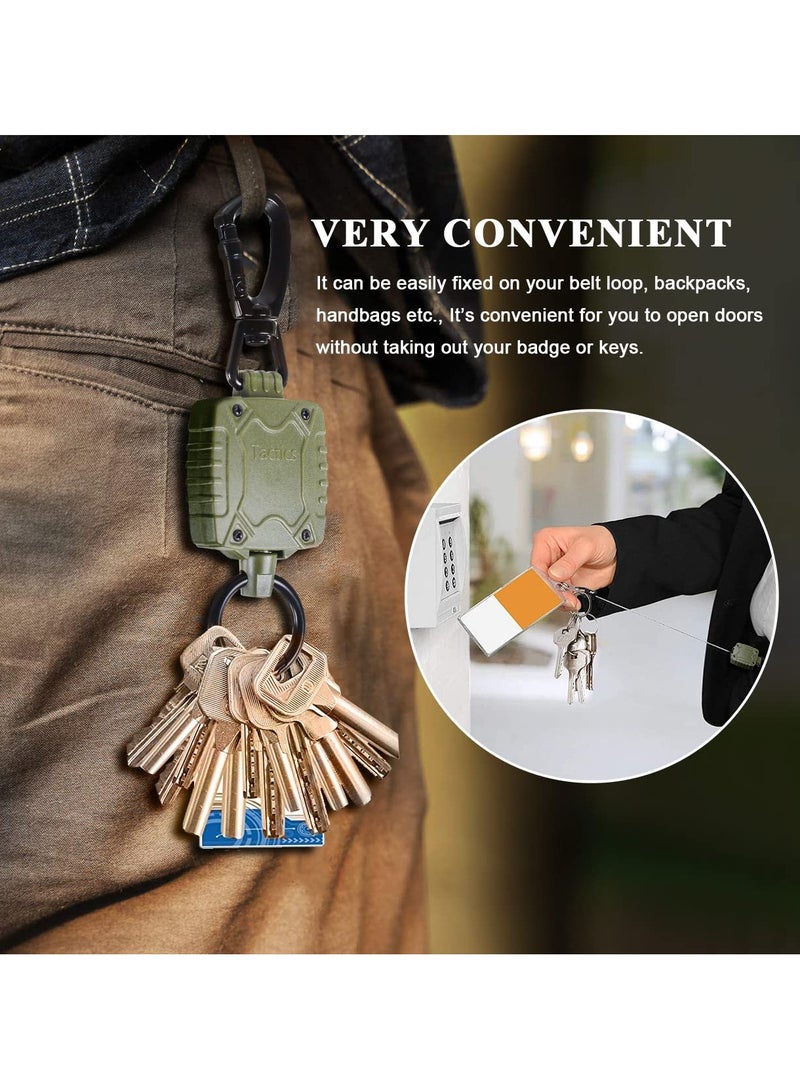 Carabiner Retractable Keychain, 2 Pack Self Retractable Id Badge Reel with Belt Clip, Heavy Duty Tactical Badge Holder with 26 Inches Cord, Multitool Carabiner Key Chain, 10 Oz Retraction