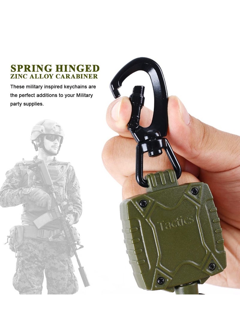 Carabiner Retractable Keychain, 2 Pack Self Retractable Id Badge Reel with Belt Clip, Heavy Duty Tactical Badge Holder with 26 Inches Cord, Multitool Carabiner Key Chain, 10 Oz Retraction