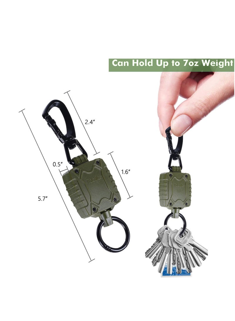 Carabiner Retractable Keychain, 2 Pack Self Retractable Id Badge Reel with Belt Clip, Heavy Duty Tactical Badge Holder with 26 Inches Cord, Multitool Carabiner Key Chain, 10 Oz Retraction