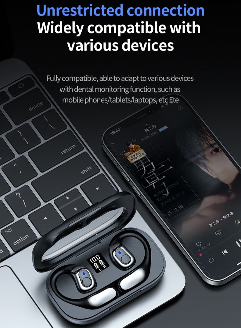 Open Ear Headphones, OWS Wireless Bluetooth 5.4 Headphones Air Conduction, Up to 48 Hours Battery Life with Carry Case, High Sound Quality with Dual 16.5mm Drivers