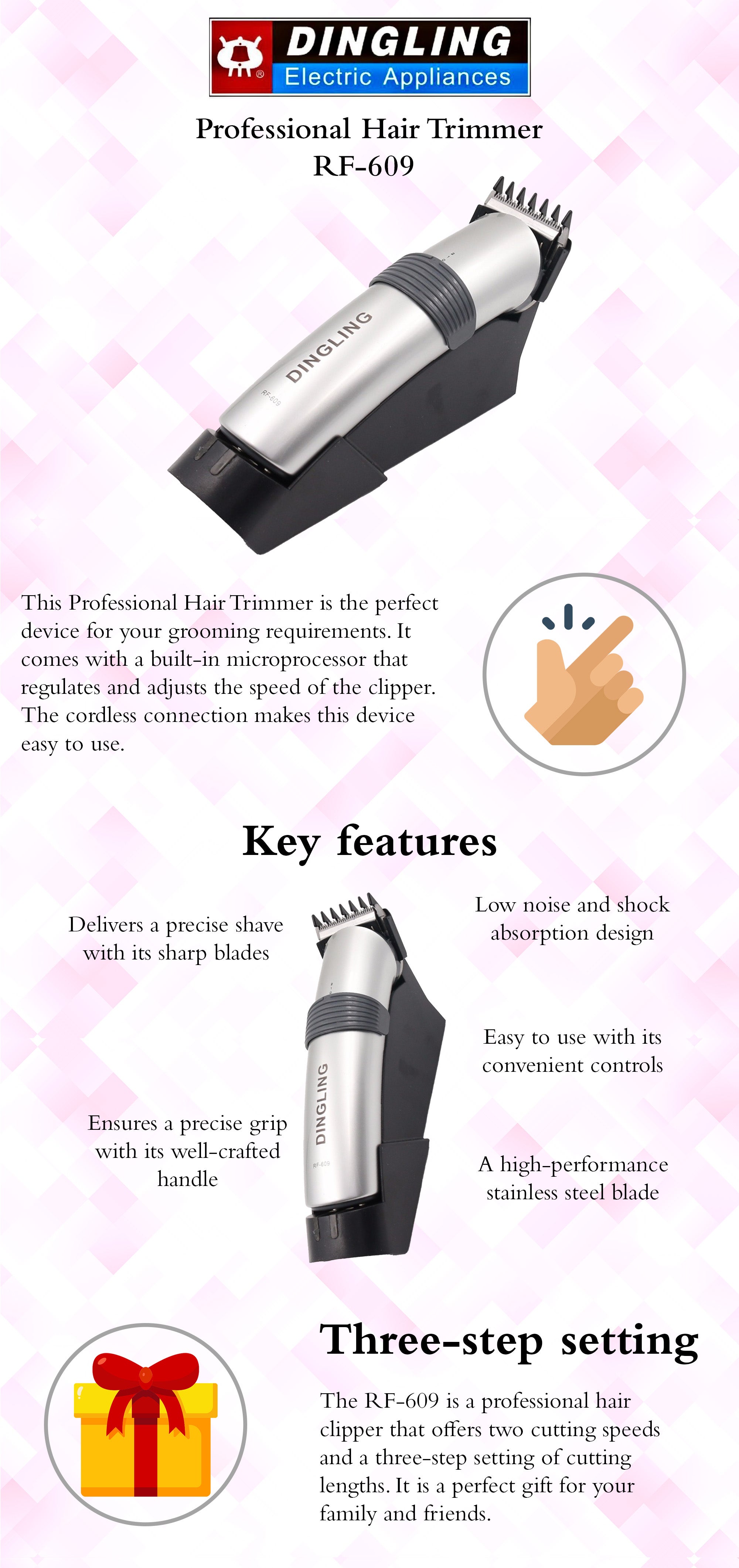 Professional Hair Trimmer Silver/Black