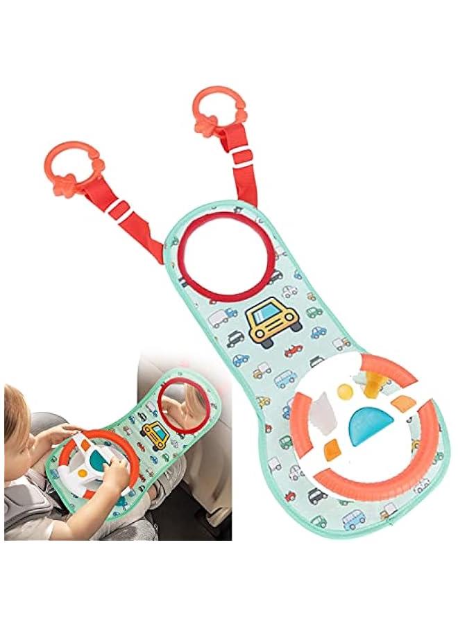 Baby Car Seat Toys for Infants, Baby Car Seat Toys with Mirror, Steering Wheel Toys with Music Lights and Driving Sounds, Child Driver Role Play Game