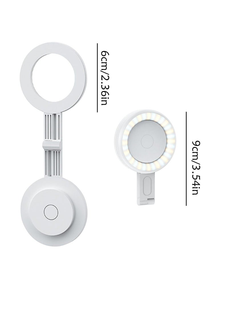 LED Selfie Ring Light, Portable Magnetic Phone Ring Light, Sliding Design Fill Light, Mini Charging Foldable Magnetic Suction Makeup Light, Professional 180° Flip Ring Lighting for Selfies, White