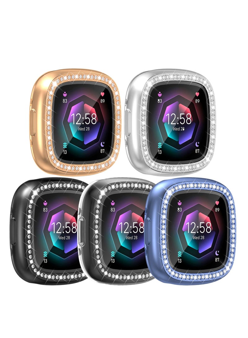 Watch Screen Case, Compatible with Fitbit Versa 4 Fitbit Sense 2 Clear Screen Protector Case Diamond Crystal Tpu Full Protective Cover Smartwatch Accessories