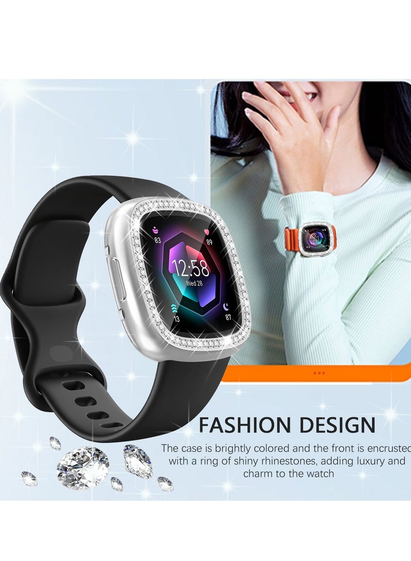 Watch Screen Case, Compatible with Fitbit Versa 4 Fitbit Sense 2 Clear Screen Protector Case Diamond Crystal Tpu Full Protective Cover Smartwatch Accessories