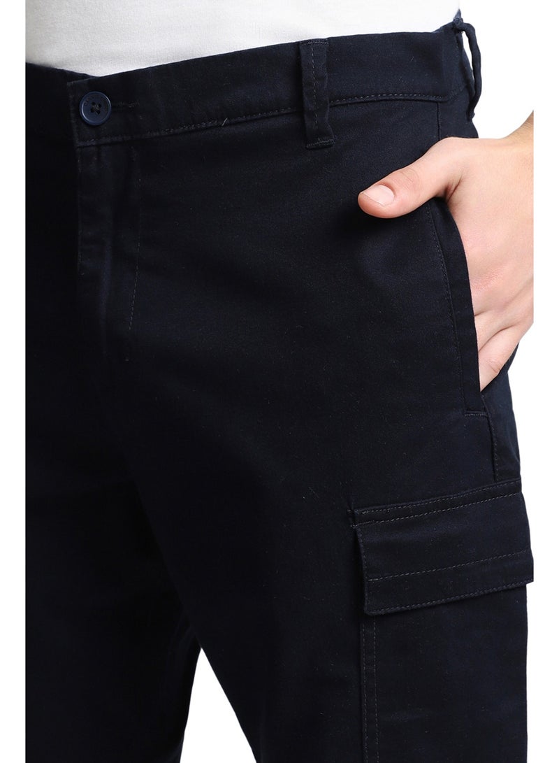 Navy Cargo Trousers for Men, Slim Fit, Cotton Lycra