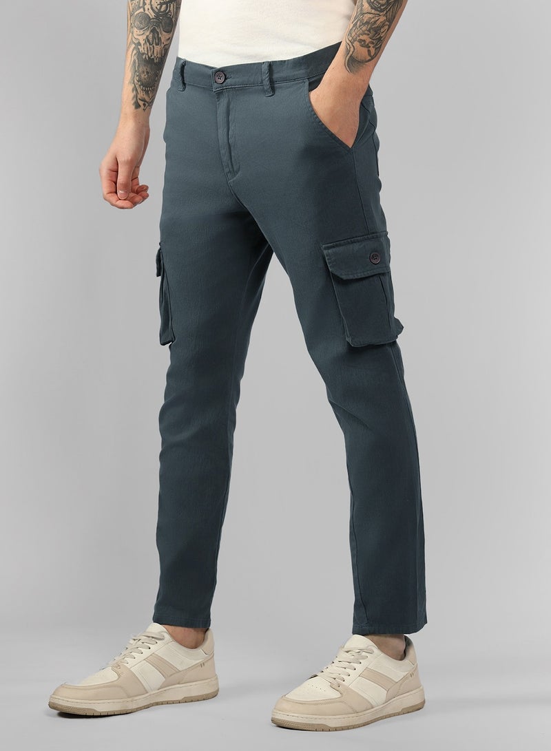 Men's Steel Grey Tapered Fit Cargo Pants