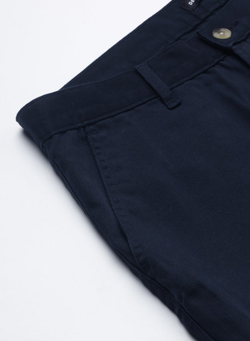 Navy Casual Trousers for Men - Slim Fit, Cotton Lycra