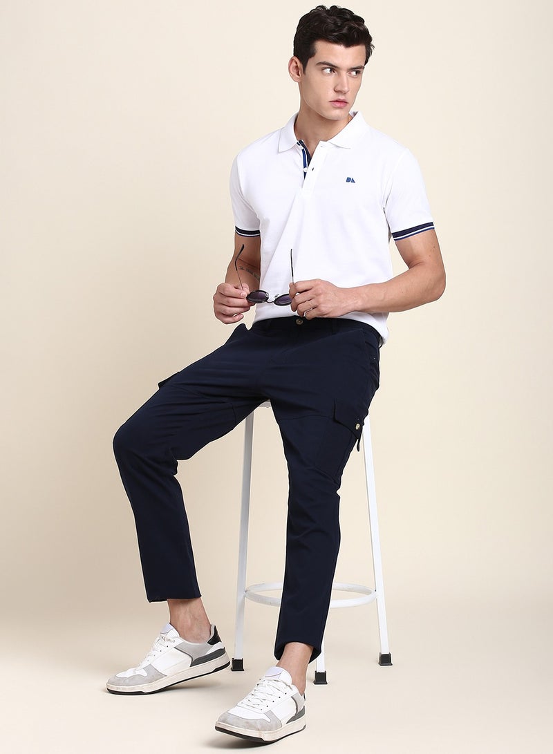 Navy Casual Trousers for Men - Slim Fit, Cotton Lycra