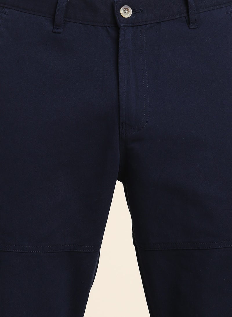 Navy Casual Trousers for Men - Slim Fit, Cotton Lycra