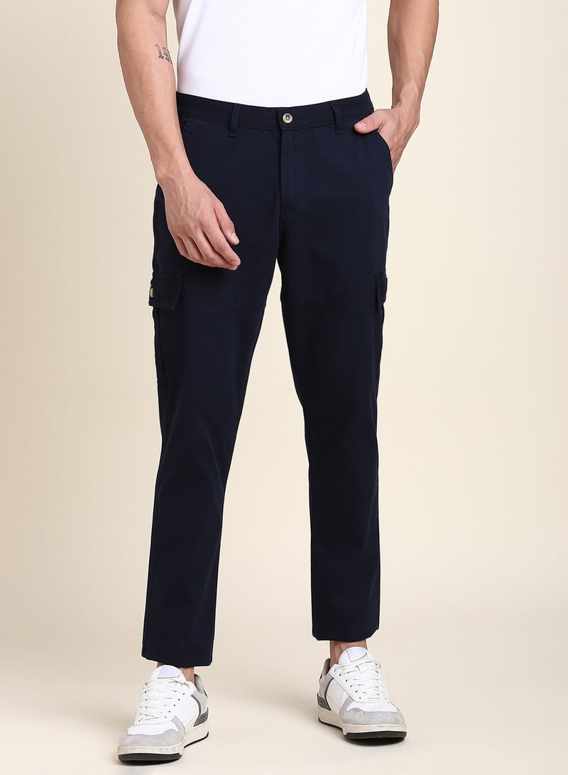 Navy Casual Trousers for Men - Slim Fit, Cotton Lycra