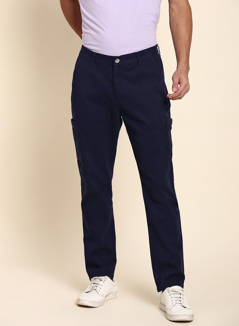 Navy Chinos for Men - Regular Fit, Cotton Lycra