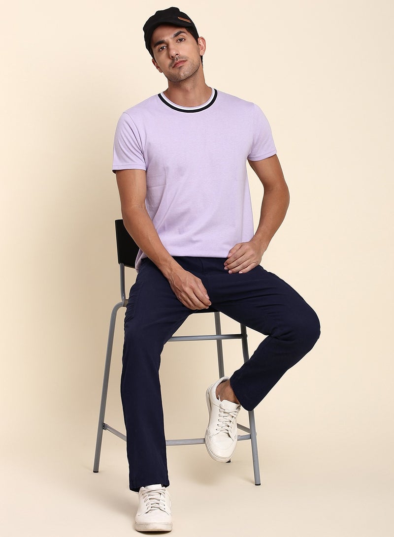 Navy Chinos for Men - Regular Fit, Cotton Lycra