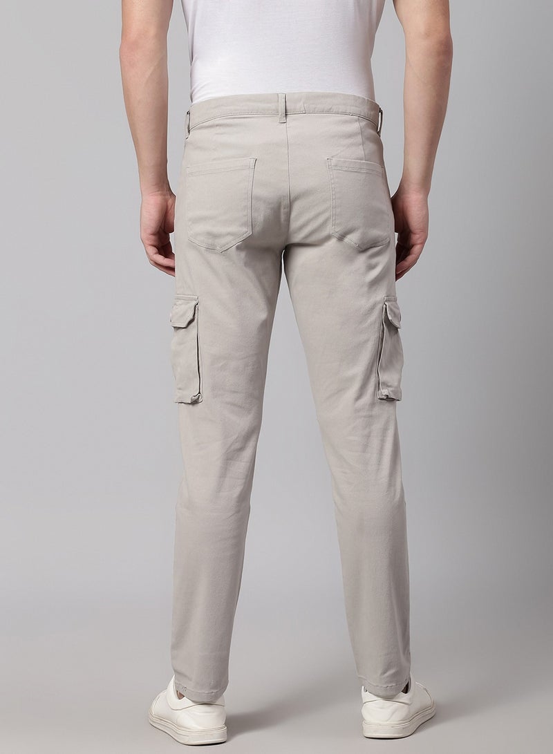 Men's Light Grey Tapered Fit Cotton Cargo Pants