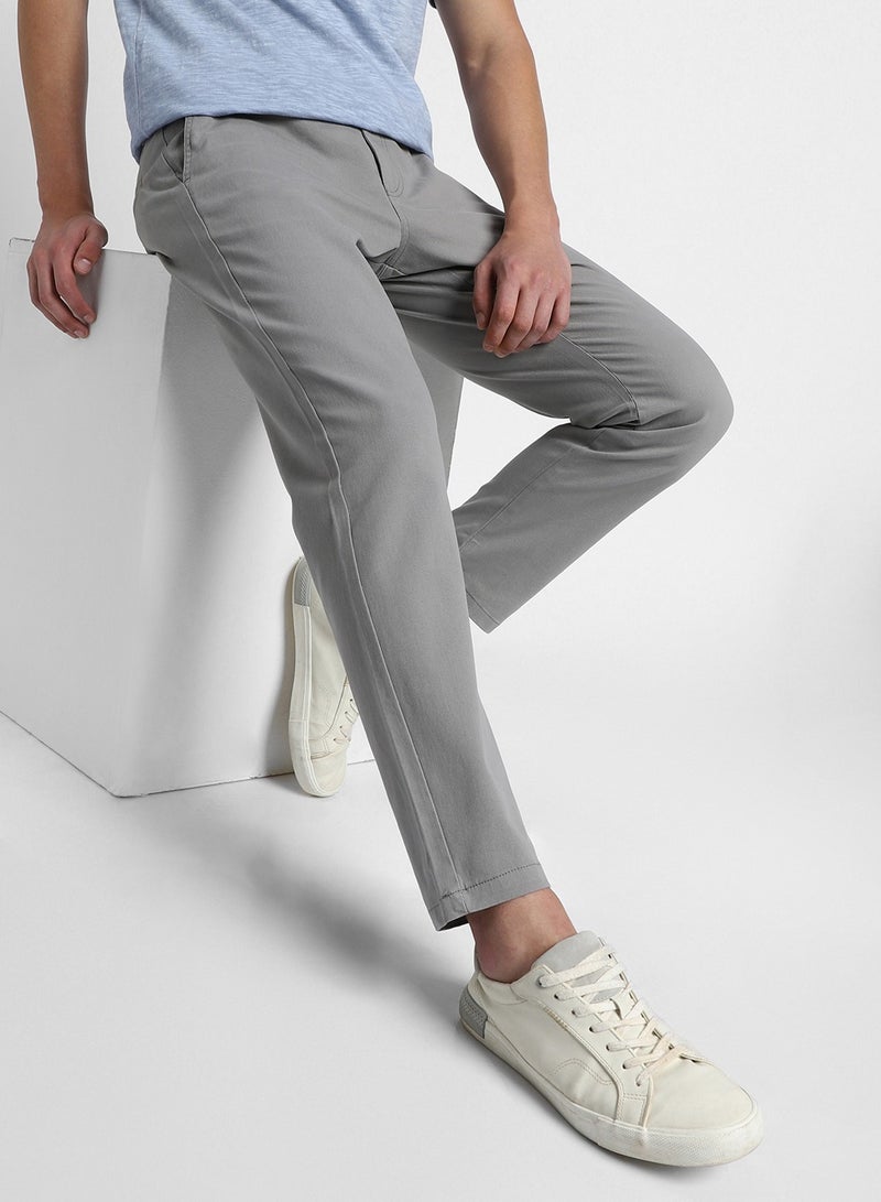 Mid Grey Chinos for Men, Straight Fit, Cotton Lycra