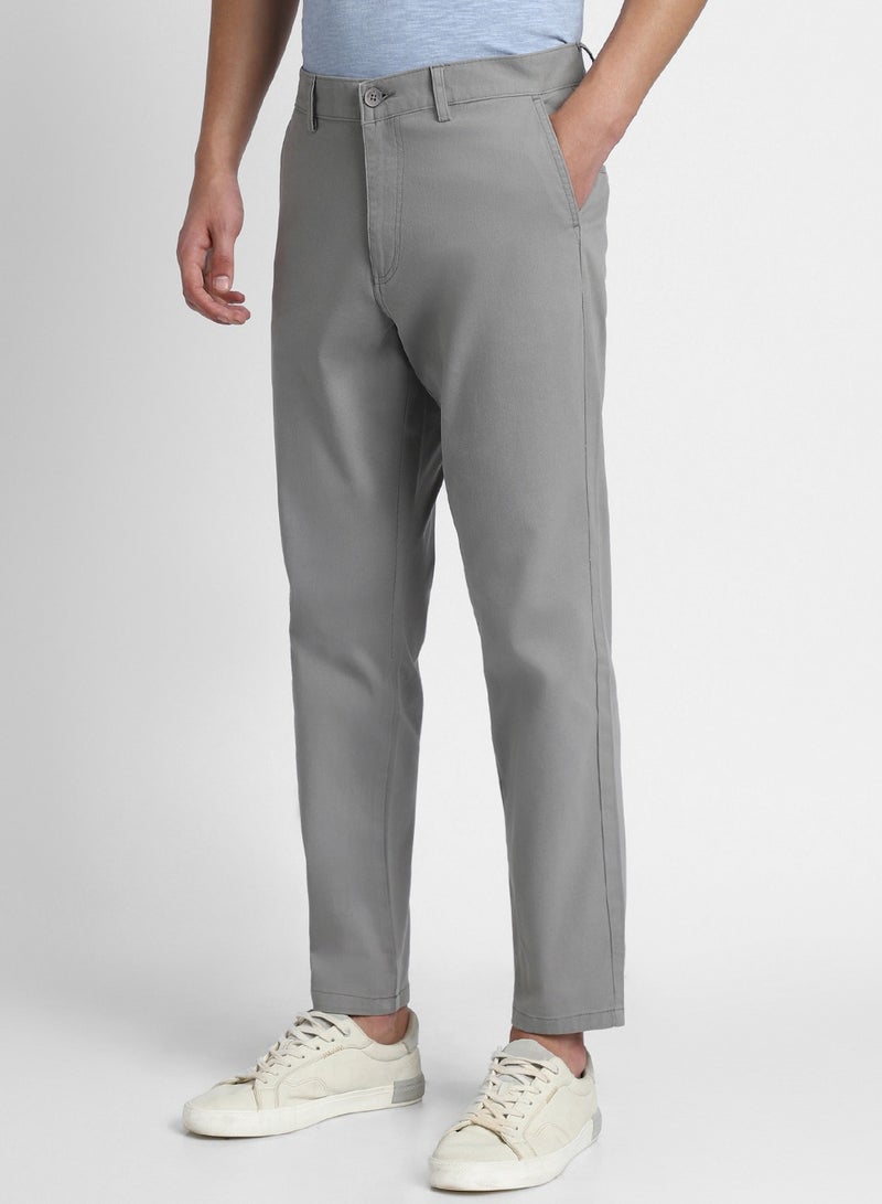 Mid Grey Chinos for Men, Straight Fit, Cotton Lycra