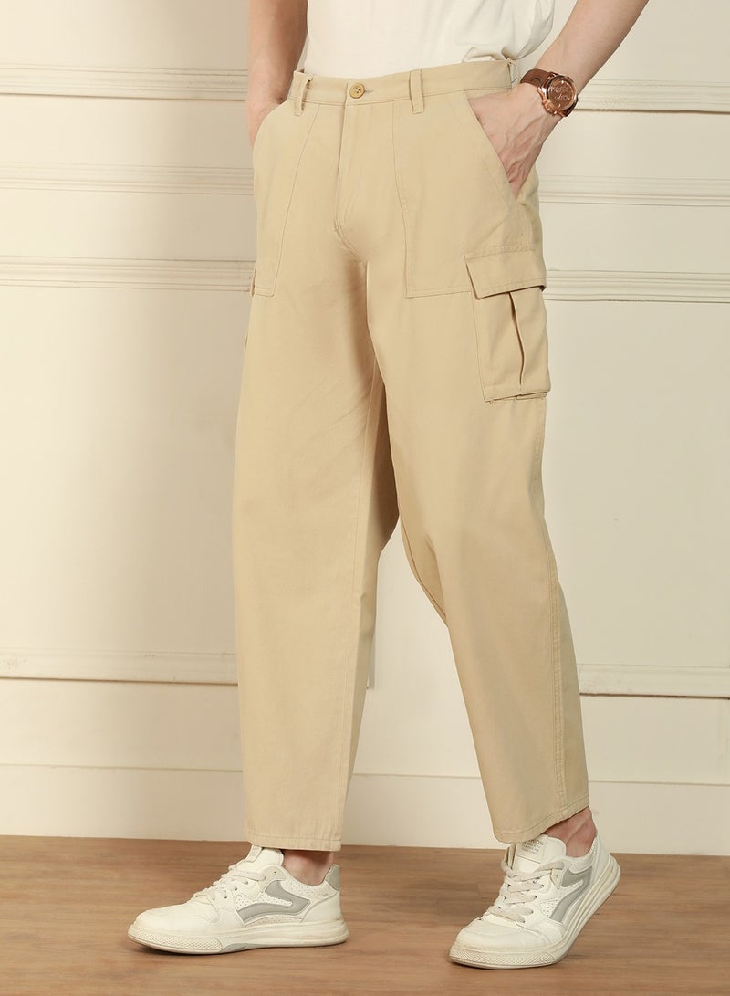 Light Khaki Cargo Trouser for Men - Relaxed Fit, Trendy