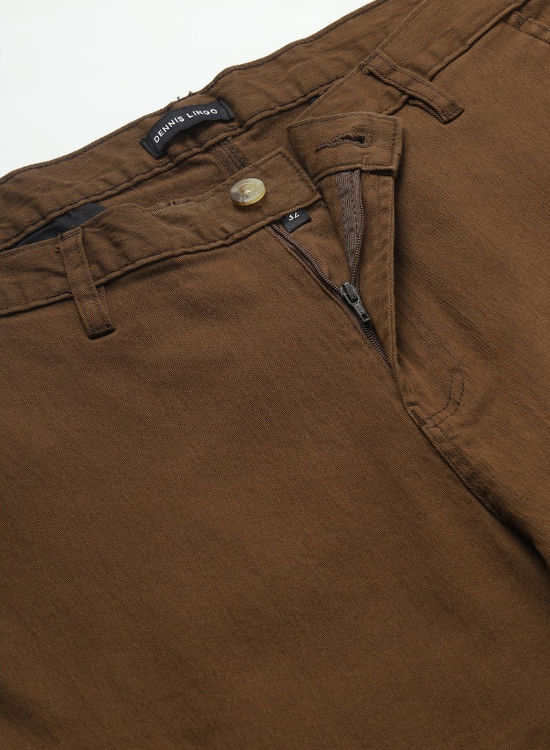 Brown Casual Trousers for Men - Slim Fit, Cotton Lycra