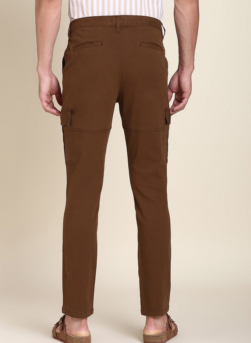 Brown Casual Trousers for Men - Slim Fit, Cotton Lycra