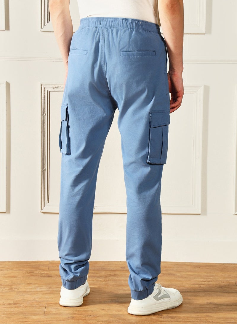 Steel Blue Casual Trouser for Men, Slim Fit