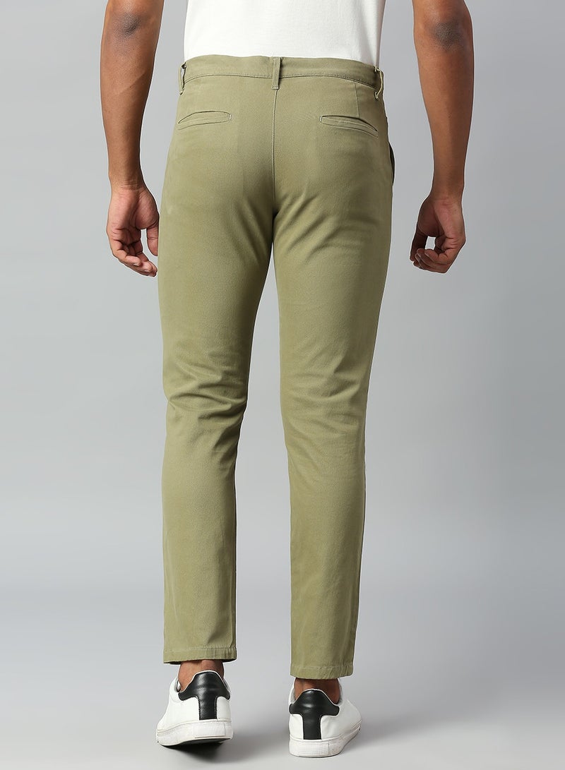 Light Olive Chinos for Men - Tapered Fit, 100% Cotton