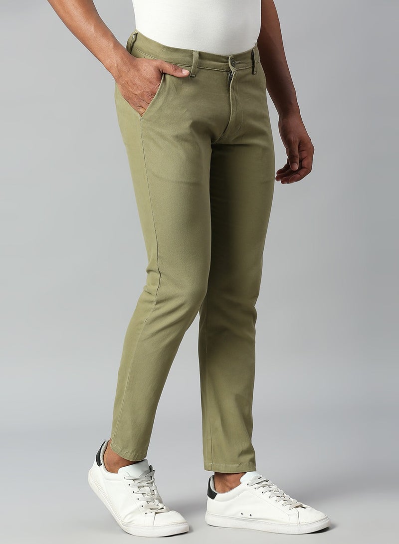 Light Olive Chinos for Men - Tapered Fit, 100% Cotton