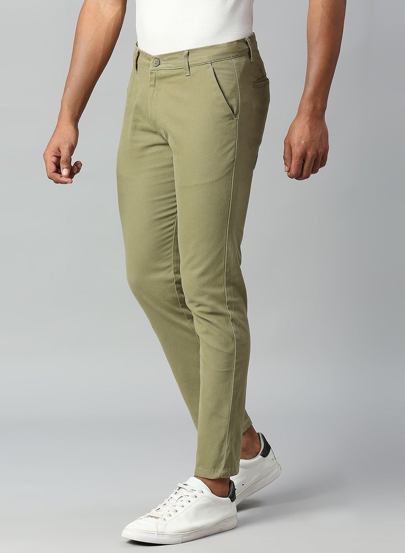 Light Olive Chinos for Men - Tapered Fit, 100% Cotton