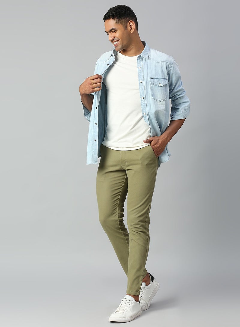 Light Olive Chinos for Men - Tapered Fit, 100% Cotton