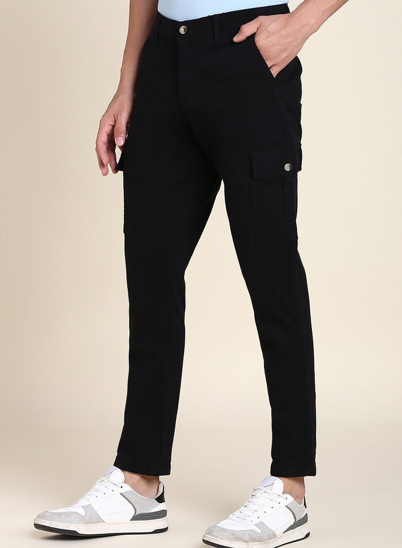 Black Casual Trousers for Men - Slim Fit, Cotton Lycra