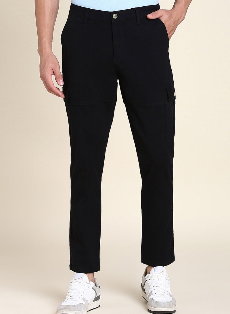 Black Casual Trousers for Men - Slim Fit, Cotton Lycra