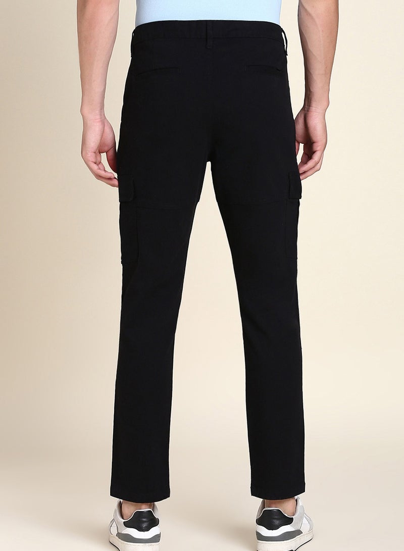 Black Casual Trousers for Men - Slim Fit, Cotton Lycra