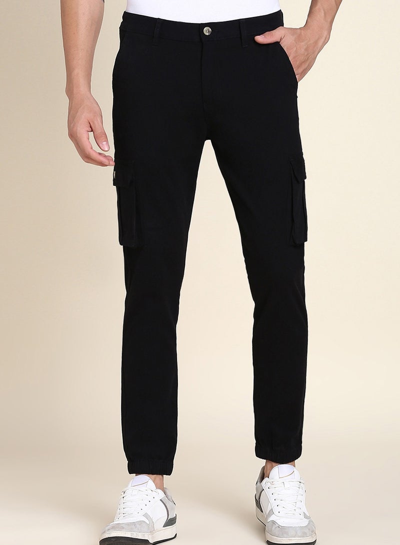 Black Casual Trousers for Men - Slim Fit, Cotton Lycra