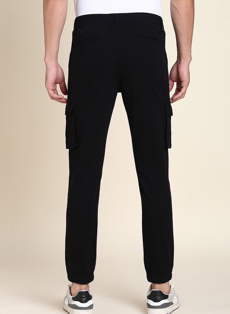 Black Casual Trousers for Men - Slim Fit, Cotton Lycra