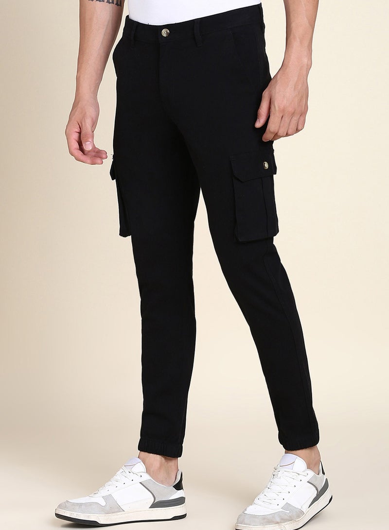 Black Casual Trousers for Men - Slim Fit, Cotton Lycra