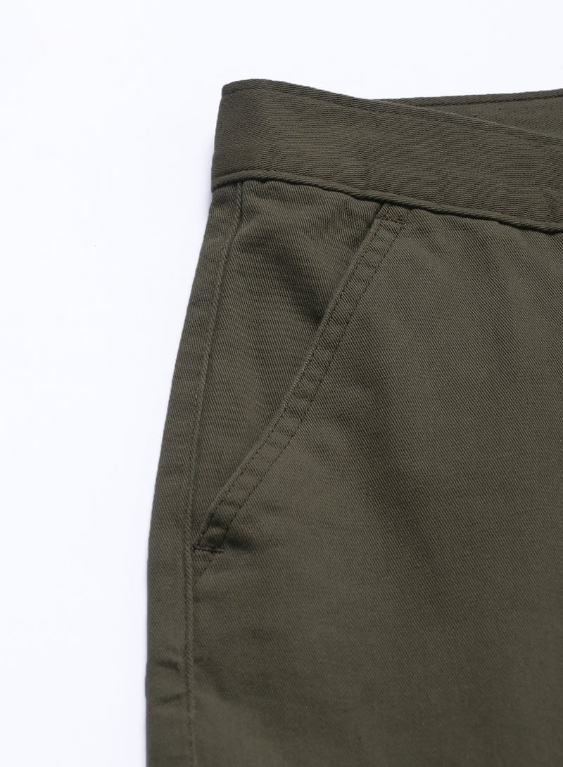 Dark Olive Casual Trousers for Men - Slim Fit, Cotton Lycra