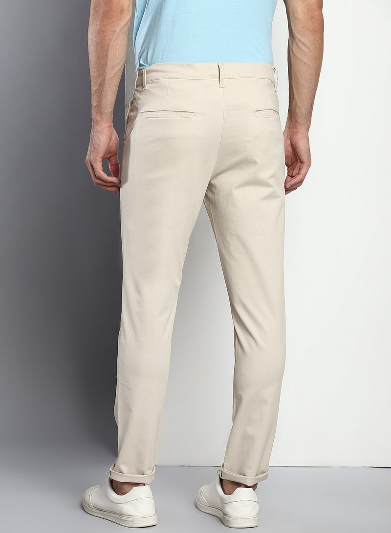 Men's Cream Tapered Fit Cotton Chino