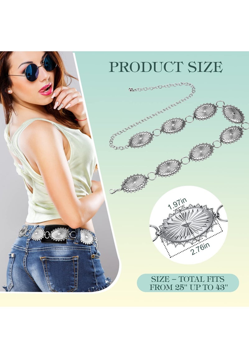 Metal Chain Belt for Women, Fashion Metal Oval Chain Belt, Adjustable Women's Belts for Dresses Jeans, Western Cowgirl Belts for Girls Women (Silver)