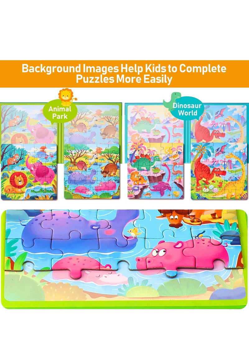 Magnetic Puzzles for Kids Ages 3-5, Two-Book Set, 110 Pieces Dinosaur Animal Theme Travel Toddler Puzzles, Preschool Learning Activities Toddler Toys for 3 4 5 6 Year Old Boys Girls