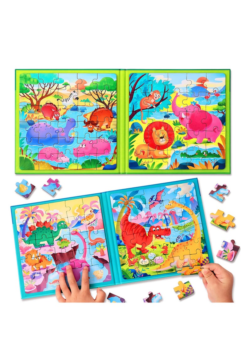 Magnetic Puzzles for Kids Ages 3-5, Two-Book Set, 110 Pieces Dinosaur Animal Theme Travel Toddler Puzzles, Preschool Learning Activities Toddler Toys for 3 4 5 6 Year Old Boys Girls