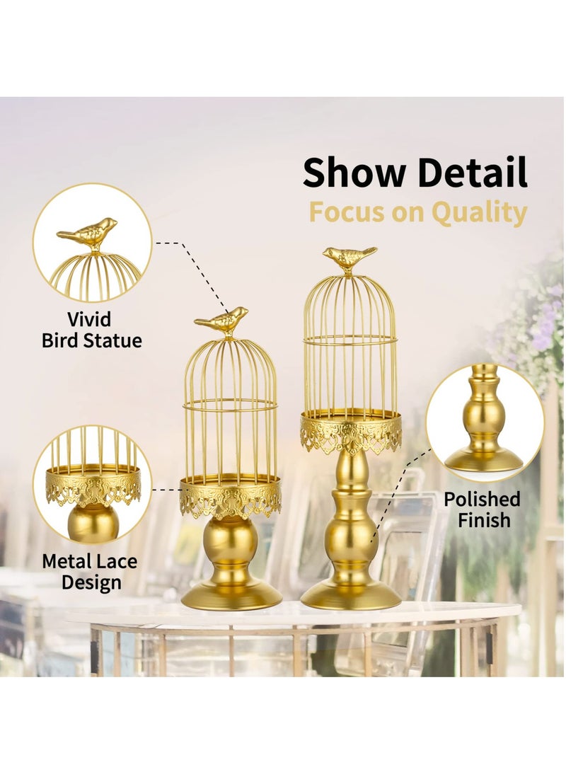 Candle Holders for Pillar Candles, Decorative Metallic Bird Cage Ornament Gold Vintage Candlestick Holders Set of 2 for Tables Bedroom Cafe Table Home Decor Wedding